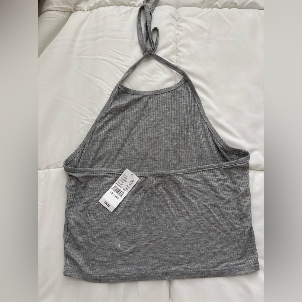 PacSun Women's Heather Gray Ribbed Halter Tank Top Size L - Picture 2 of 4
